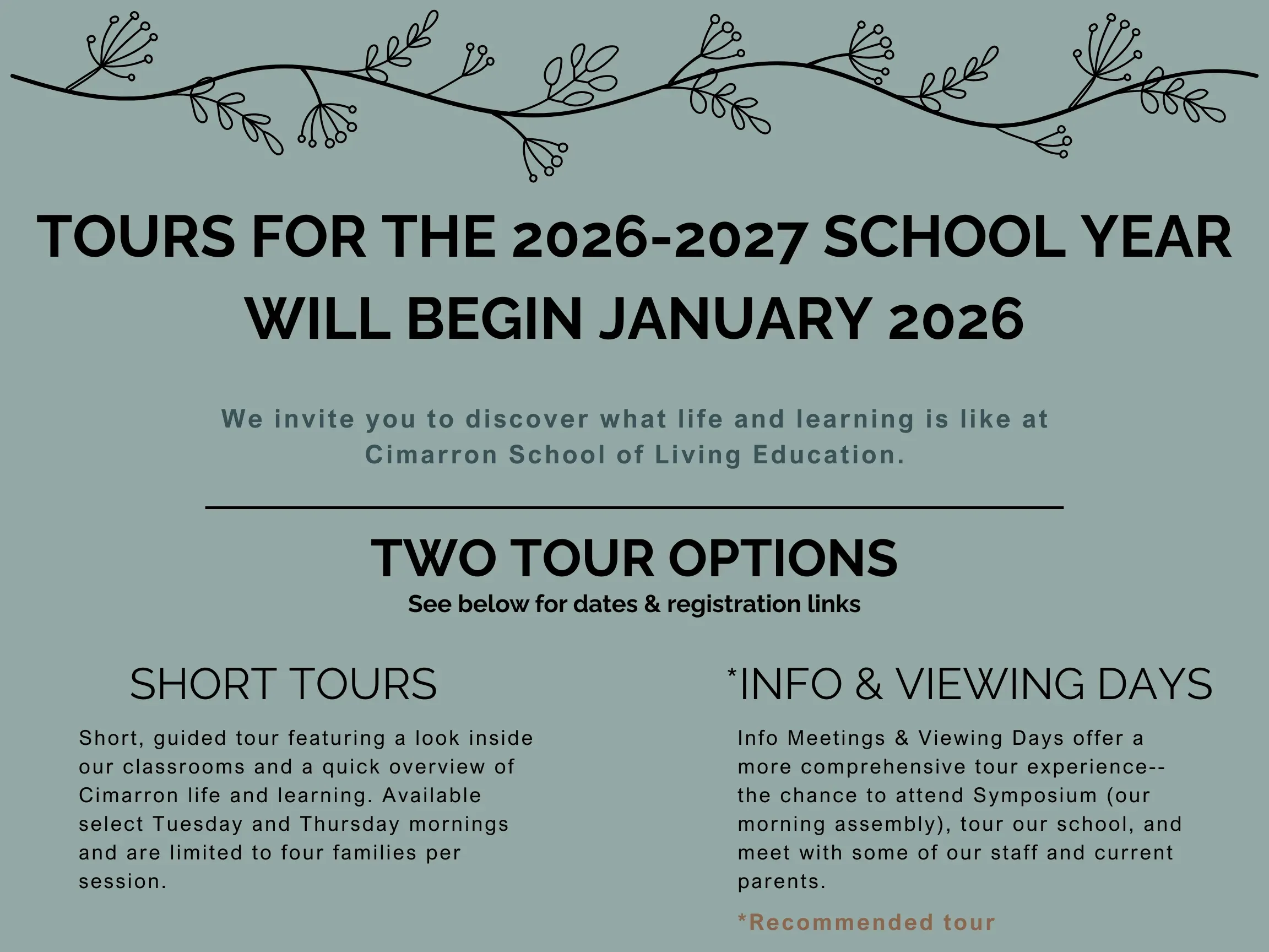 School tours graphic from Cimarron’s Visit page